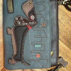 Chala Blue and Brown Dog Wristlet